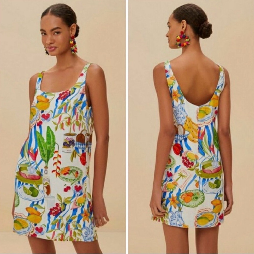 Farm Rio Fresh Table Linen Sleeveless Scoop-neck Mini Dress Size S NWT
